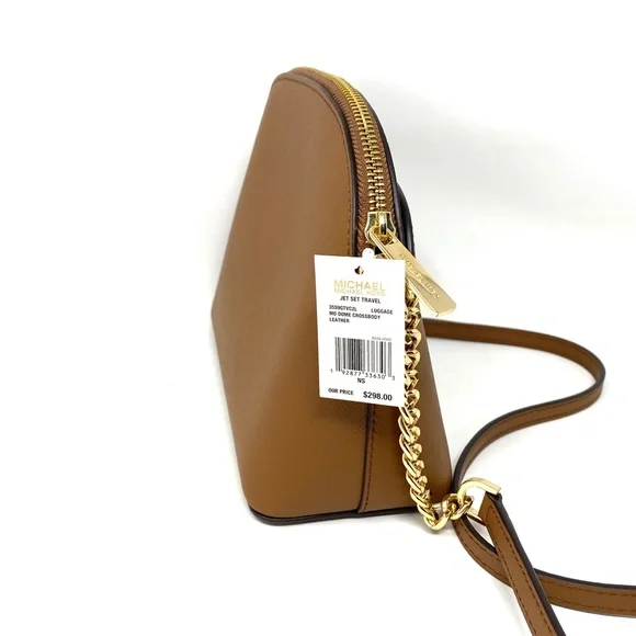 MICHAEL KORS Jet Set Travel Medium Dome Crossbody Brown Leather 35S9GTVC2L - Picture 3 of 7